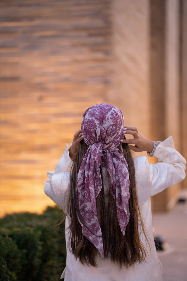 Burgundy Toile Square Head Scarf