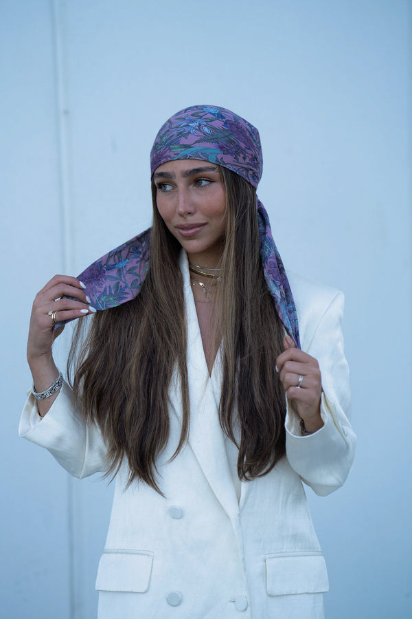 Deep Plum florals Square Head Scarf