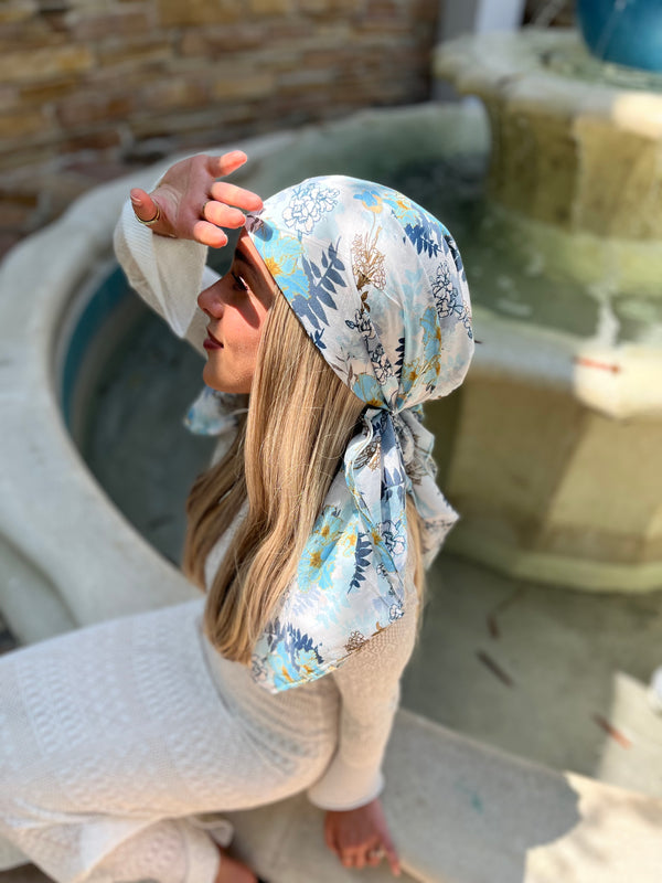 Blue Haze Florals Square Head Scarf