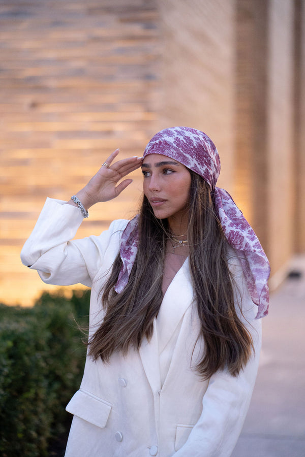 Burgundy Toile Square Head Scarf