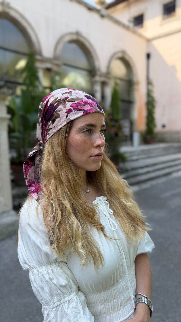 Deep Berry Floral Square Head Scarf