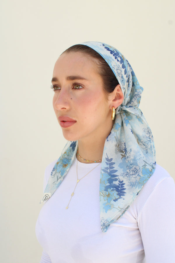 Blue Haze Florals Square Head Scarf