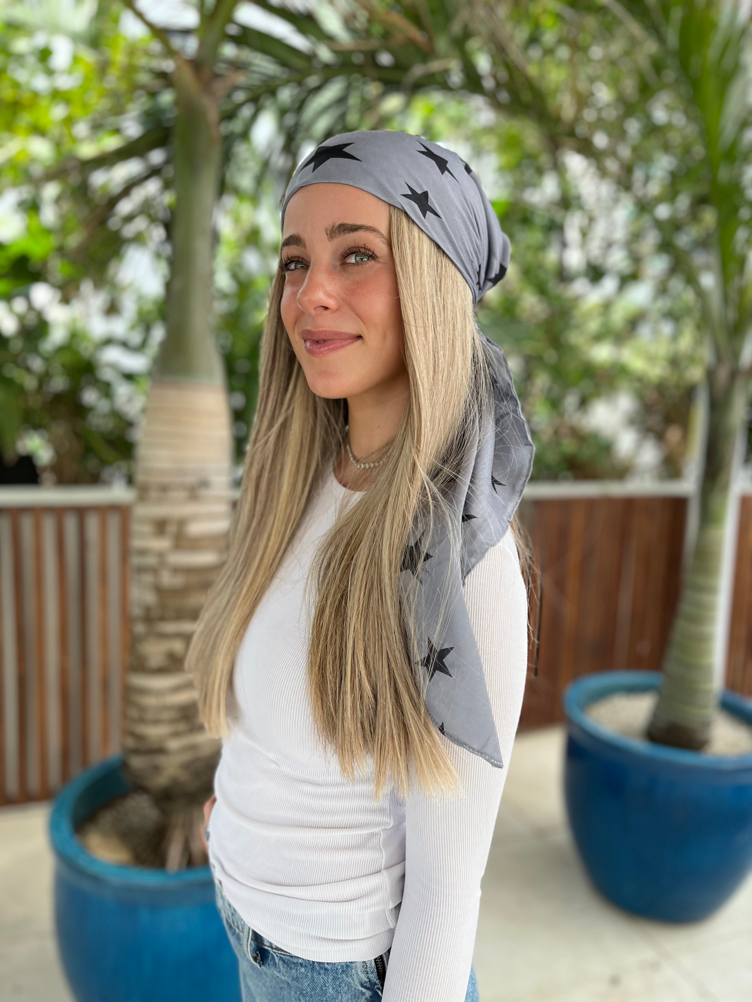 Grey Stars Square Head Scarf – Scarf Bar - Main Image