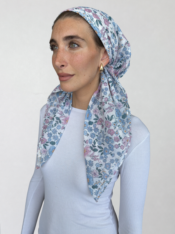 SHORT CLASSIC PRETIED Ditsy Meadow Head Scarf (WITH VELVET GRIP)