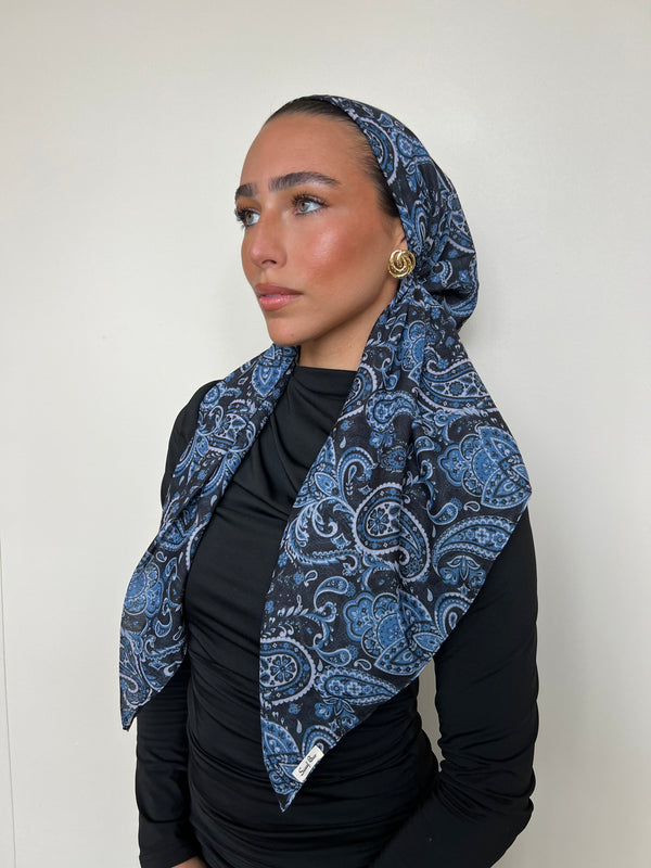 CLASSIC PRETIED Midnight Paisley Head Scarf (WITH VELVET GRIP)