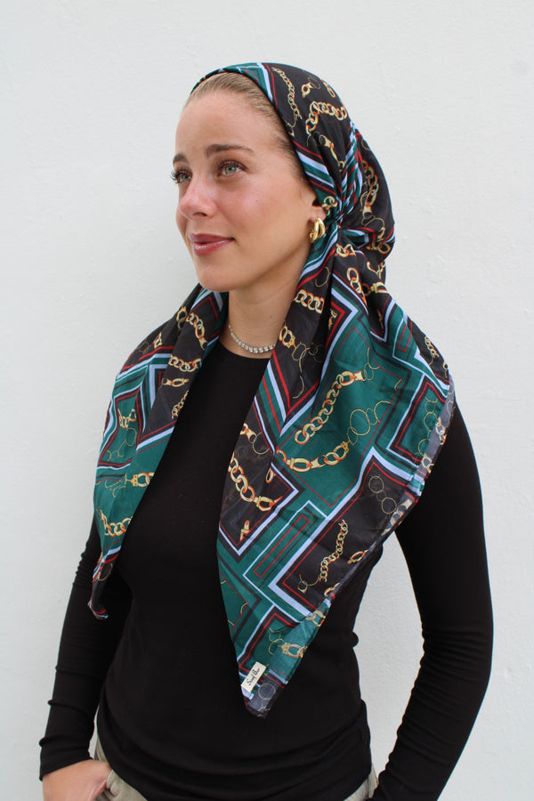 CLASSIC PRETIED Emerald Chain Head Scarf (WITH VELVET GRIP)