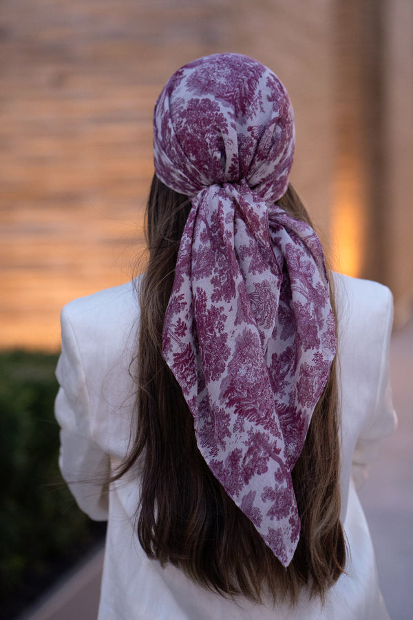 Burgundy Toile Square Head Scarf