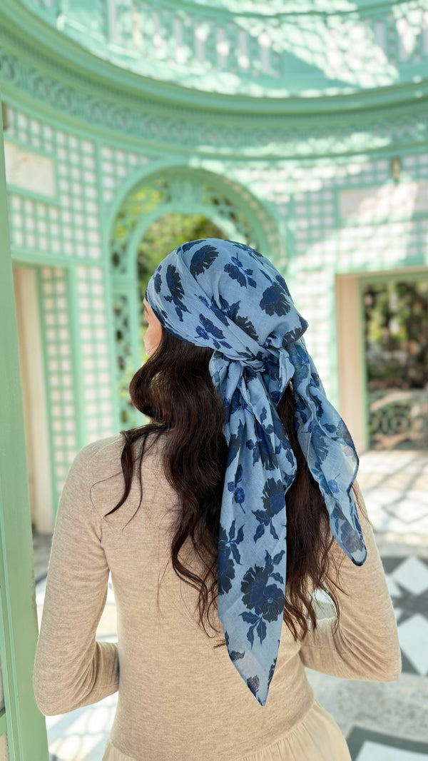 Indigo Bloom Square Head Scarf