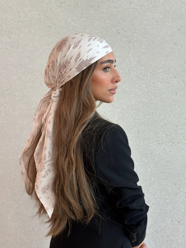 Taupe Leaves Square Head Scarf