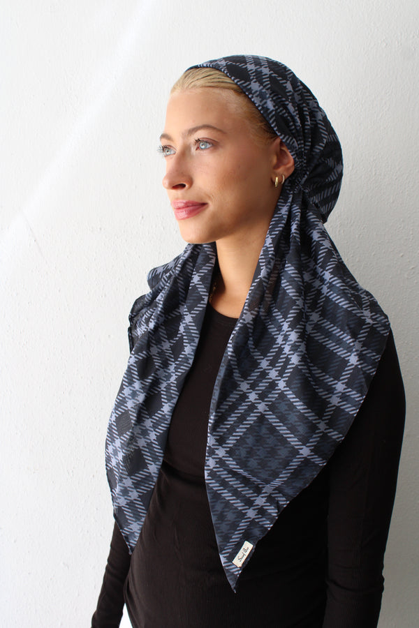 CLASSIC PRETIED Slate Houndstooth Head Scarf (WITH VELVET GRIP)