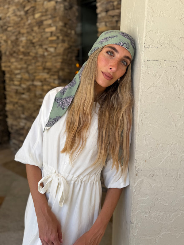 Olive Chateau Toile Square Head Scarf
