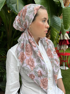 CLASSIC PRETIED Vintage Rose Head Scarf (WITH VELVET GRIP)