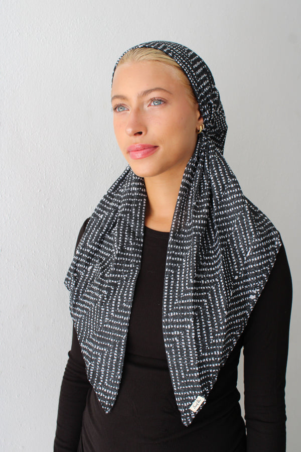 CLASSIC PRETIED Midnight Herringbone Head Scarf (WITH VELVET GRIP)