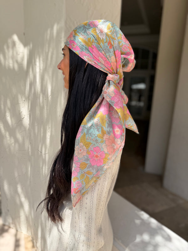 Camellia Sky Square Head Scarf