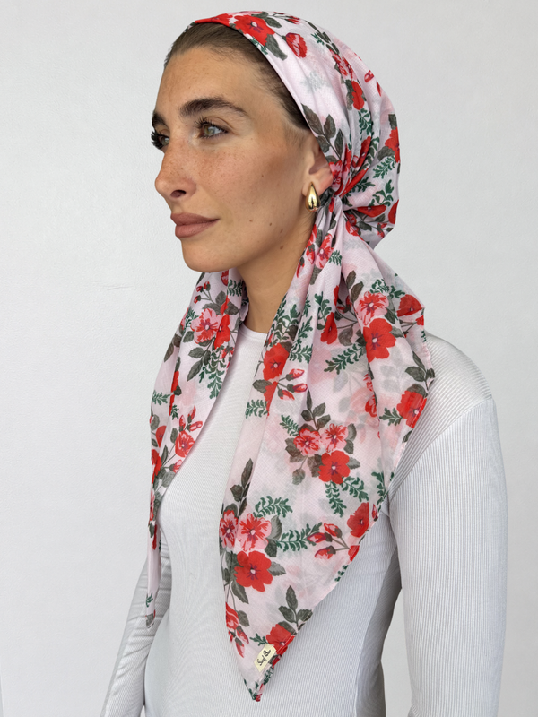 CLASSIC PRETIED Scarlet Garden Head Scarf (WITH VELVET GRIP)