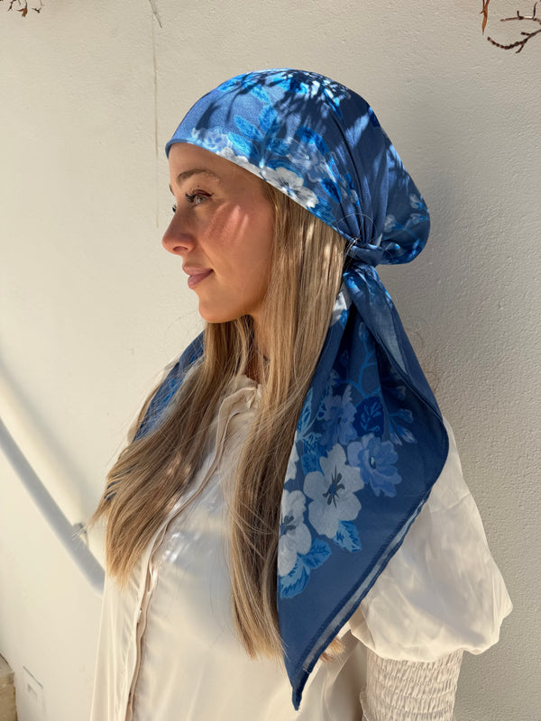 Slate Blue Floral Collection Square Head Scarf