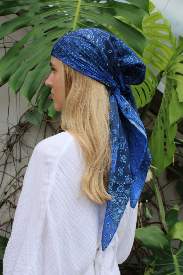 Blue Paisley Patchwork Square Head Scarf