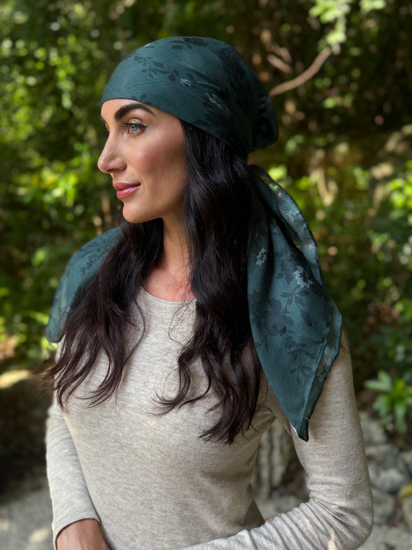 Emerald Bloom Square Head Scarf