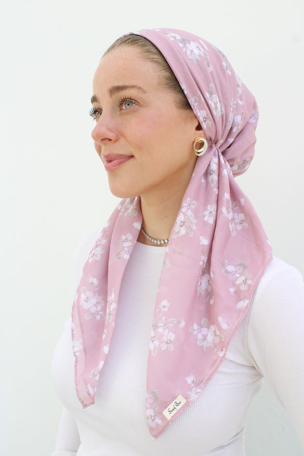 SHORT CLASSIC PRETIED Blushing Petals Head Scarf (WITH VELVET GRIP)