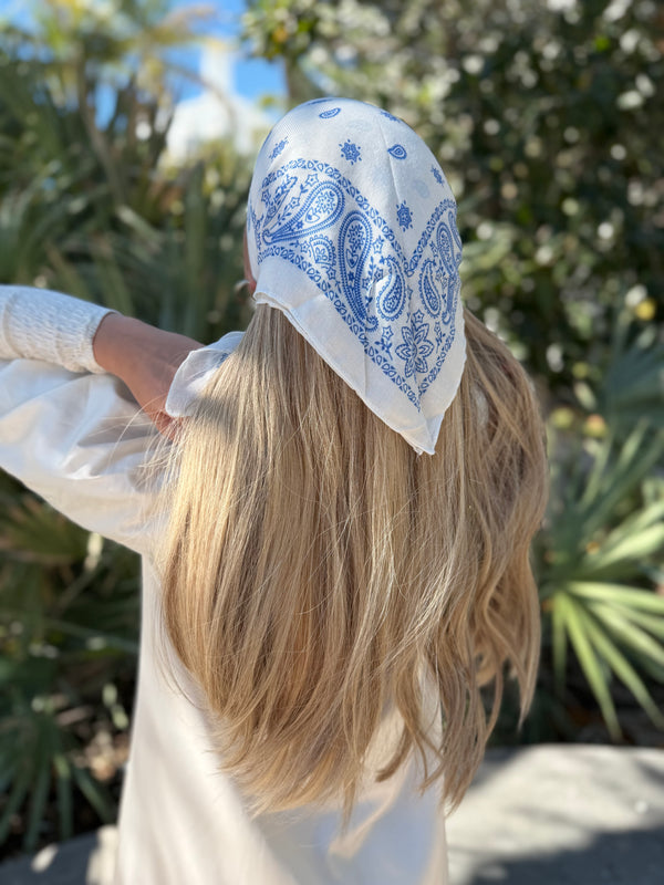 Paisley White and Blue Bandana