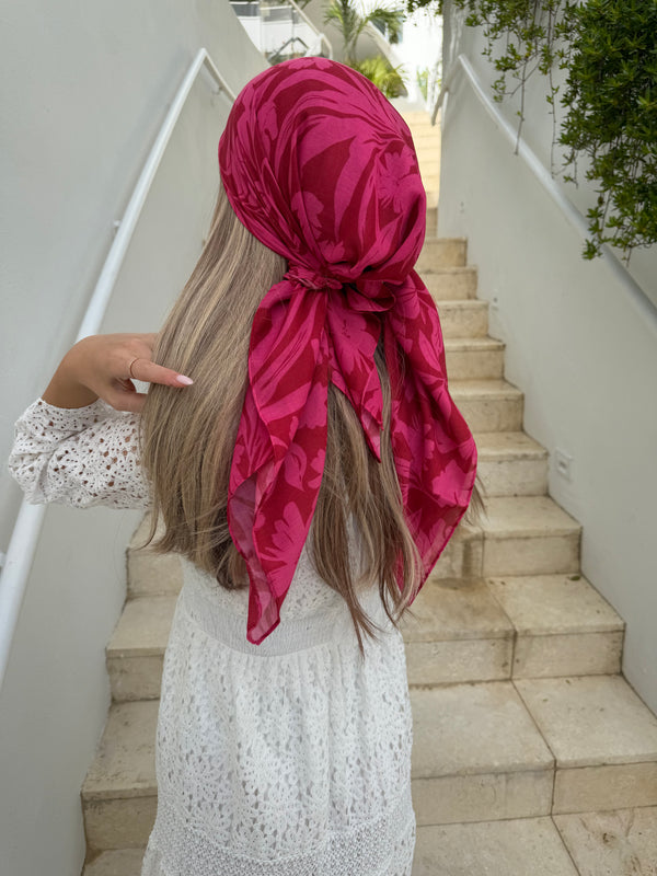 Hot Pink Hibiscus Square Head Scarf