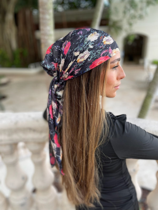 Midnight Rose Garden Square Head Scarf