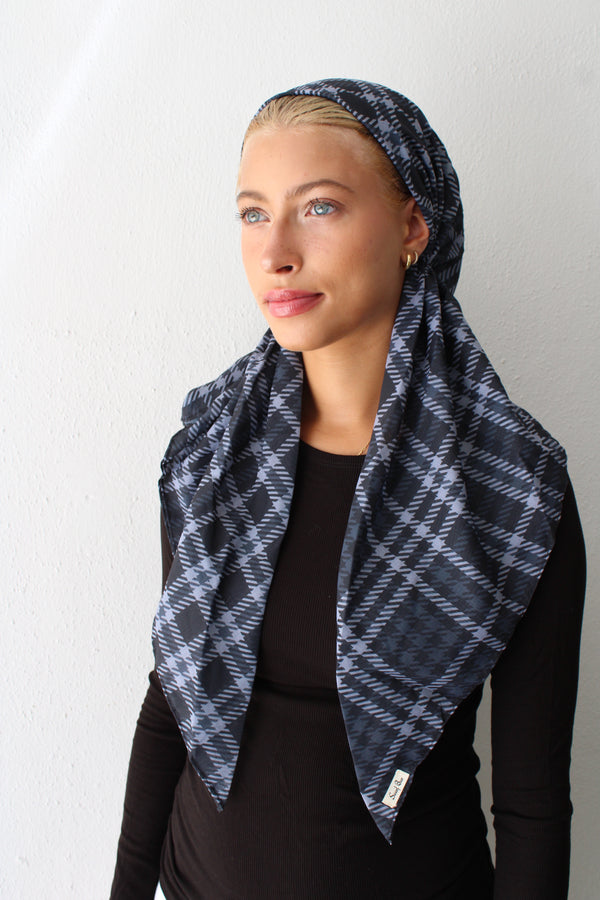 CLASSIC PRETIED Slate Houndstooth Head Scarf (WITH VELVET GRIP)