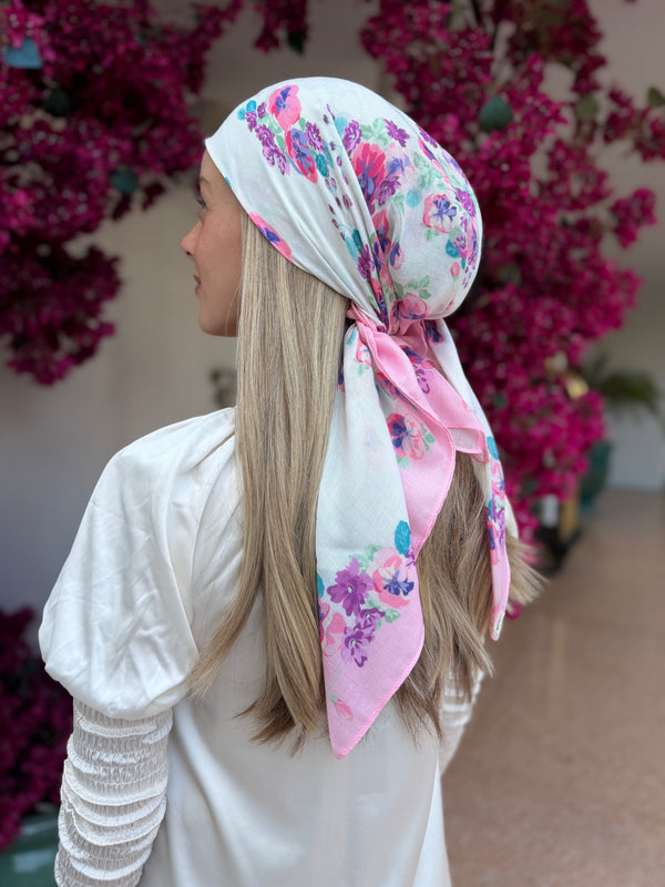 Blush Multi Floral Collection Square Head Scarf