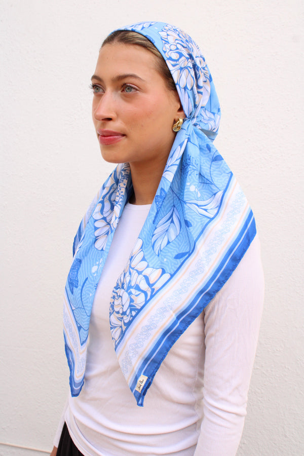 CLASSIC PRETIED Santorini Sky Head Scarf (WITH VELVET GRIP)