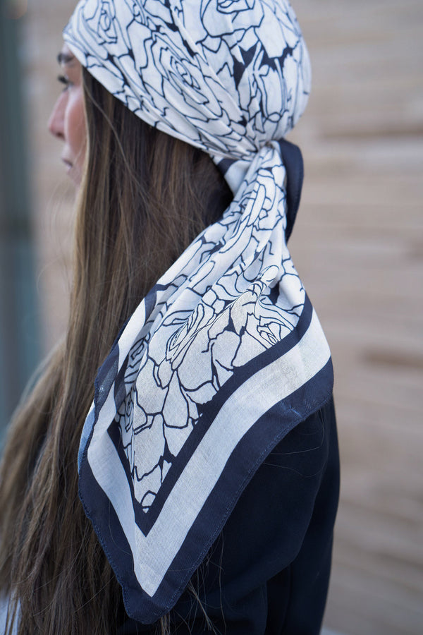 Cream Rose Square Head Scarf
