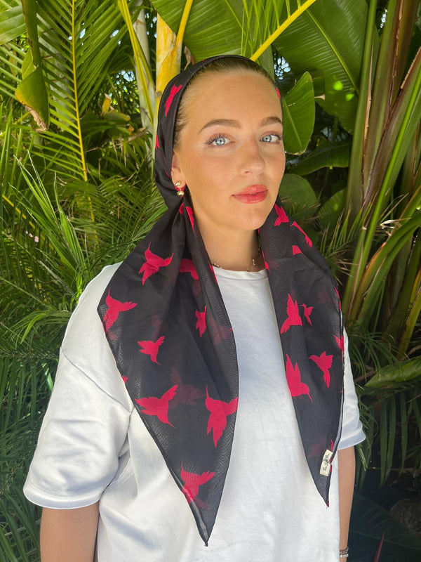 CLASSIC PRETIED Hot Pink Mocking Bird Head Scarf (WITH VELVET GRIP)