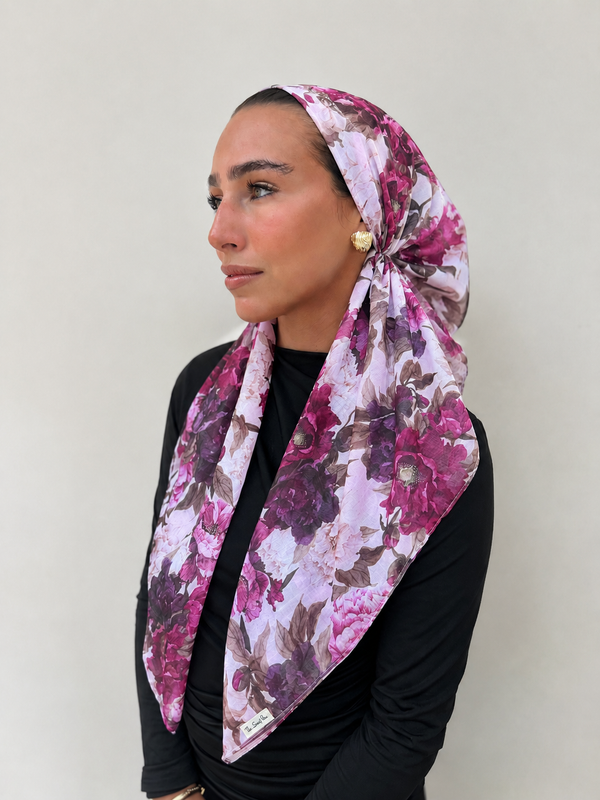 CLASSIC PRETIED Deep Berry Floral Head Scarf