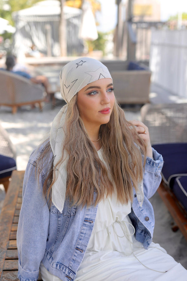 White Stars Square Head Scarf