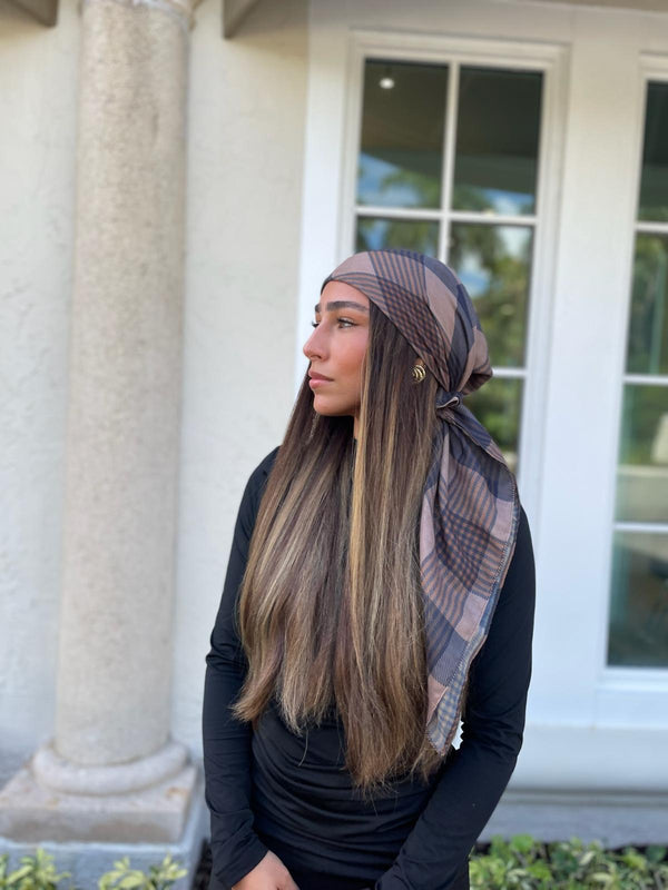 Caramel Plaid Square Head Scarf