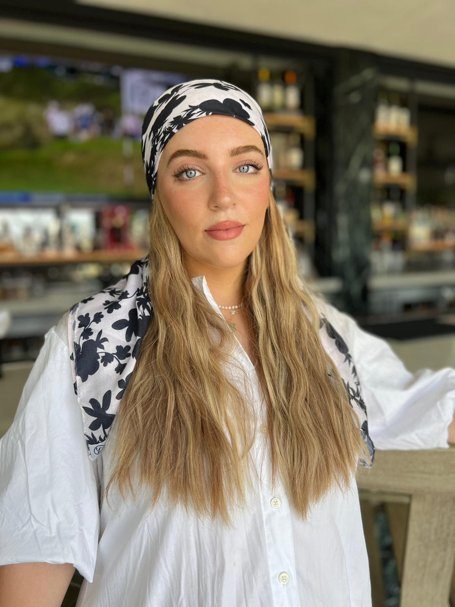 Elegant Cream Floral Square Head Scarf