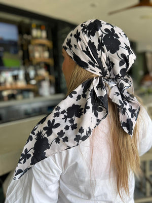 Elegant Cream Floral Square Head Scarf