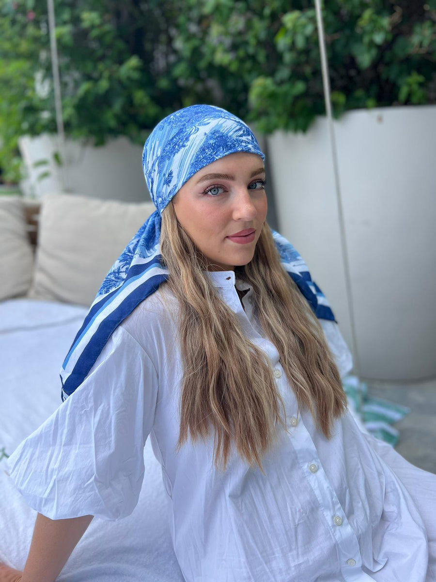 Blue Jungle Toile Square Head Scarf
