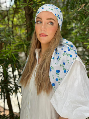 Blue Mini Floral Square Head Scarf