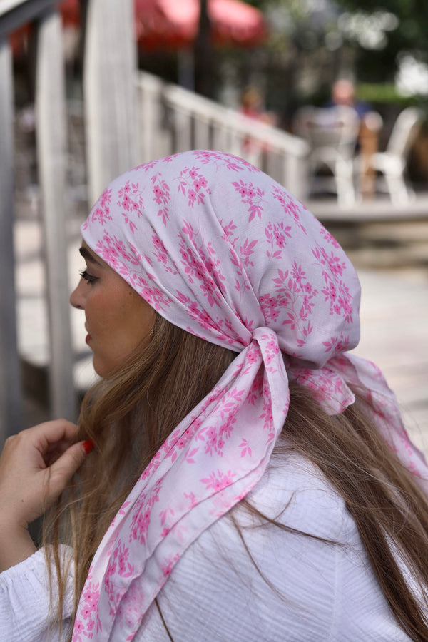 Dainty Pink Blooms Square Head Scarf
