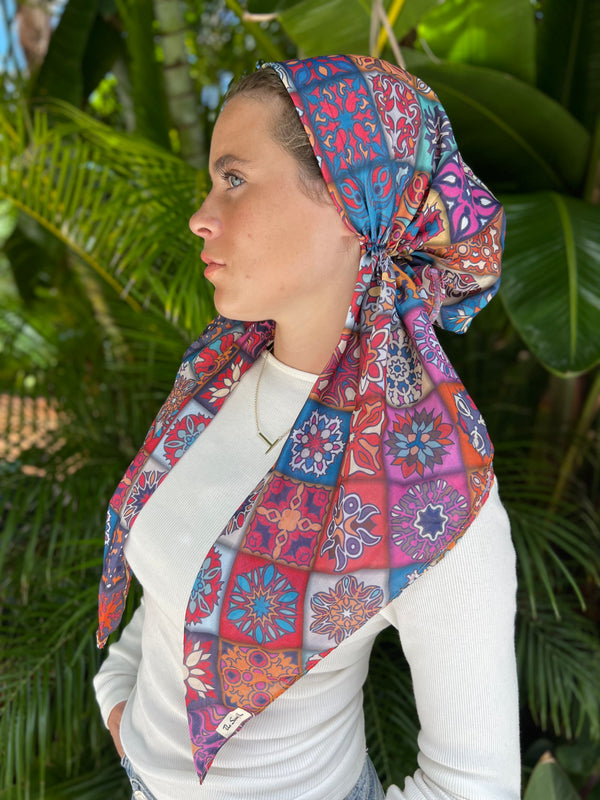 CLASSIC PRETIED Portugal Tile Head Scarf (WITH VELVET GRIP)