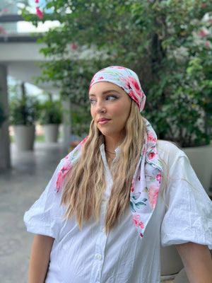 Cherry Red Bloom Square Head Scarf