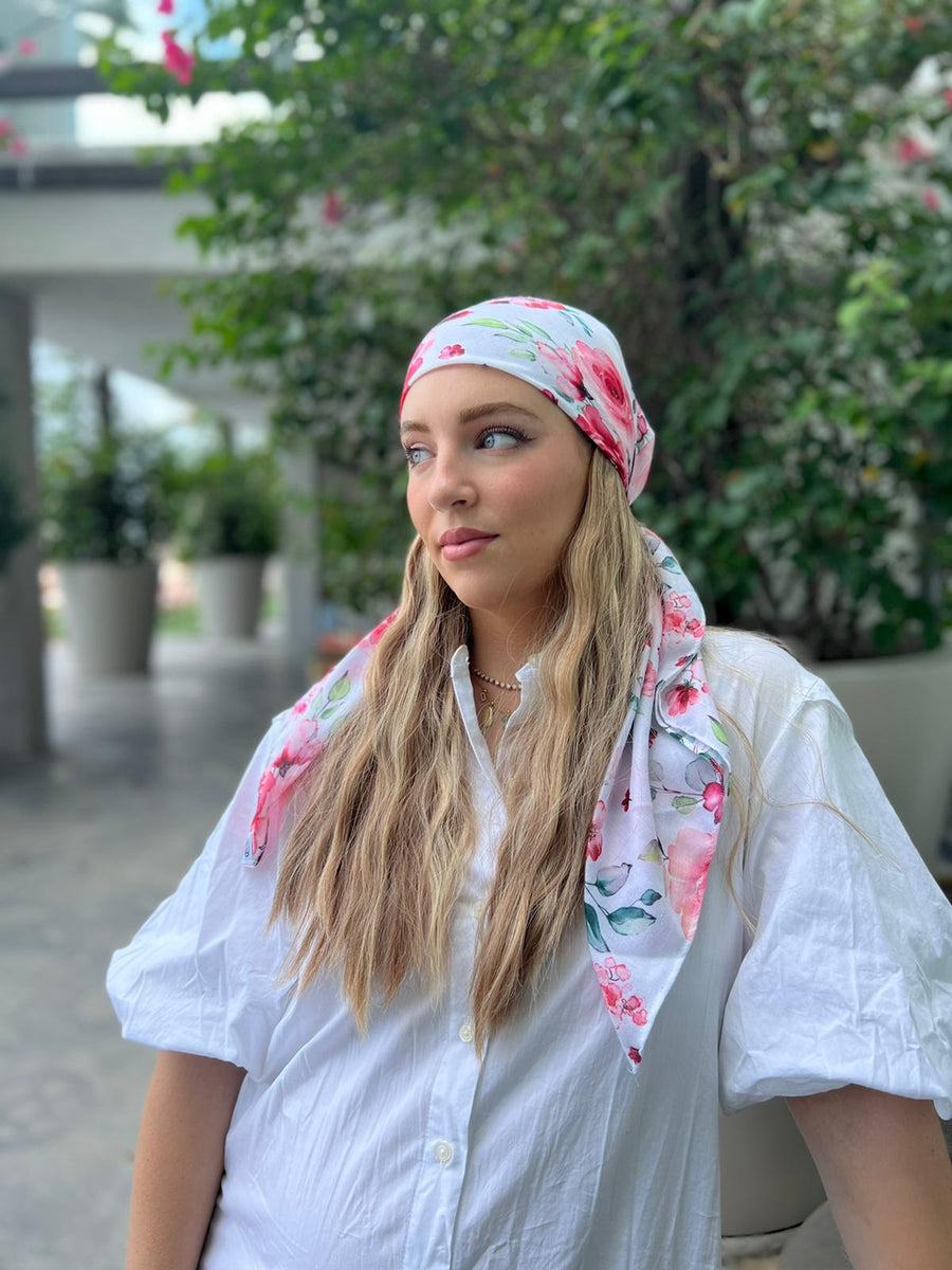 Cherry Red Bloom Square Head Scarf