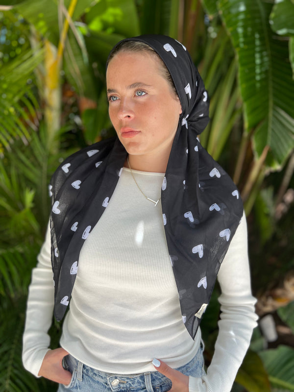 CLASSIC PRETIED Sketch Heart Head Scarf (WITH VELVET GRIP)