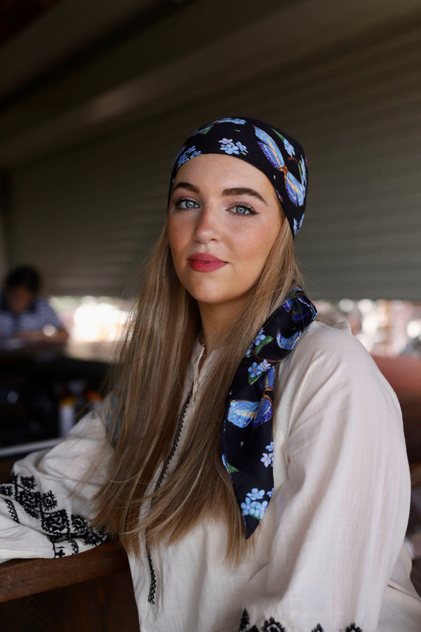 Blue Butterfly Square Head Scarf