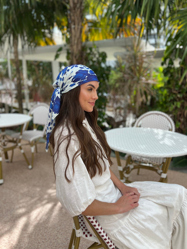 Royal Blue Rose Square Head Scarf