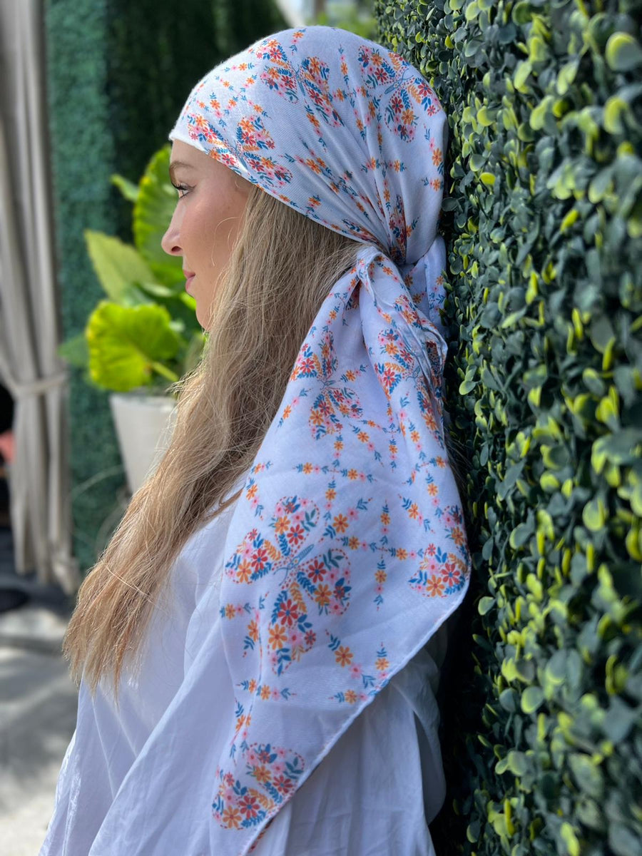 Floral Butterfly Square Head Scarf
