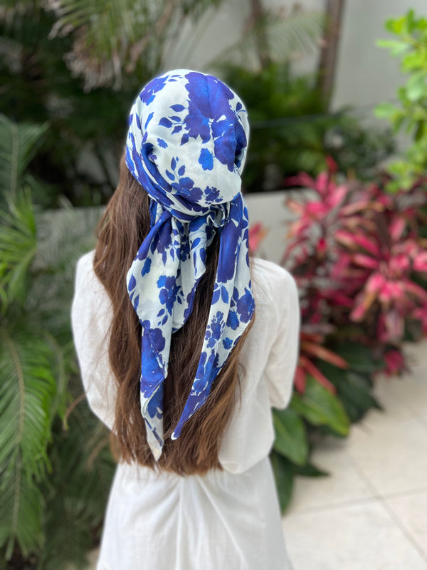 Royal Blue Rose Square Head Scarf