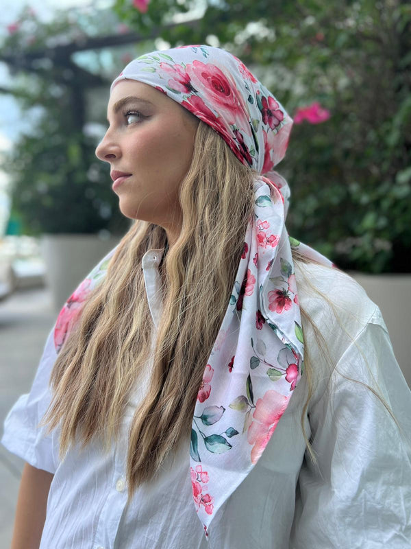 Cherry Red Bloom Square Head Scarf