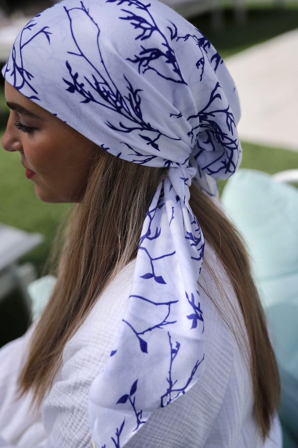 Midnight Blue Branches Square Head Scarf