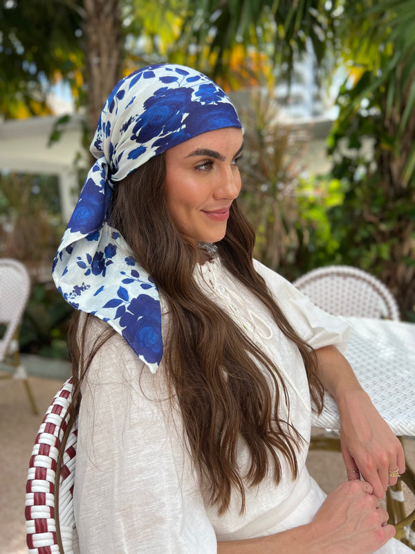 Royal Blue Rose Square Head Scarf